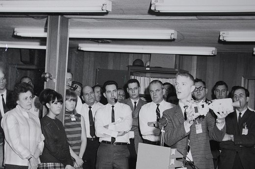 Rusty Schweickart demonstrating Apollo 9 mission